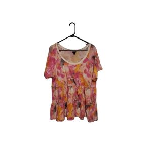 Torrid Top Size 3X Pink Babydoll Tiered Tie Dye Boho Floral Flowy Easter Spring